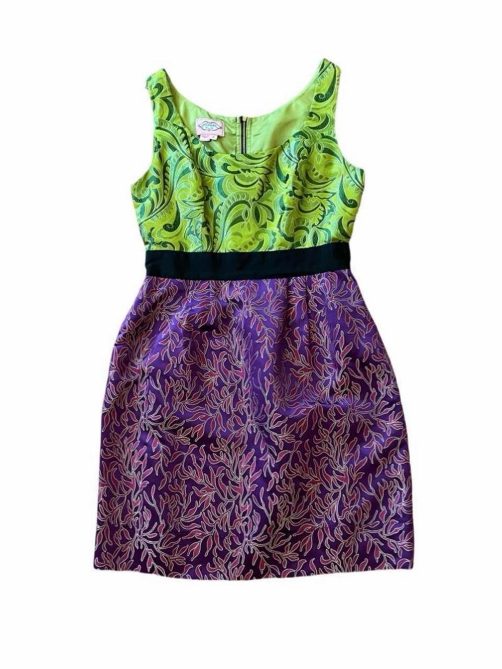 Phoebe Couture Green Purple Brocade Mini Dress 6